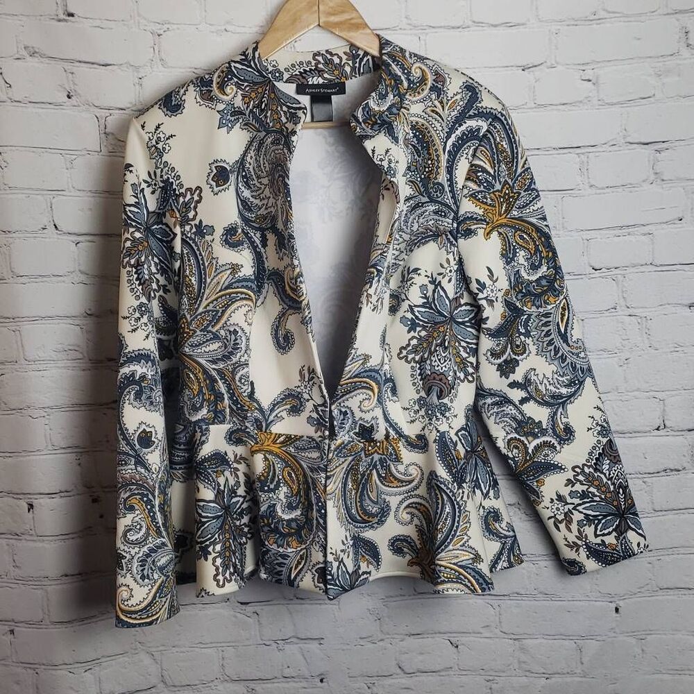 Ashley Stewart Paisley Print Women's Jacket - Cream & Navy